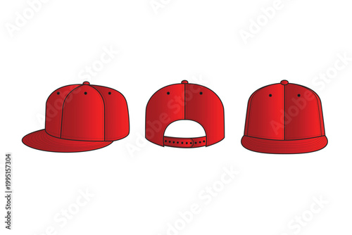 Red snapback hat vector mockup on white background