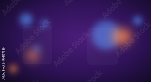 Glowing purple background with blue and orange bokeh lights in dark gradient for nightclub decor