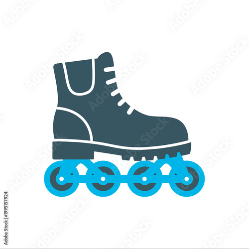 Modern Inline Skate Graphic with Dark Blue Boot and Cyan Chassis for Recreational Skating and Extreme Sports Apparel Design