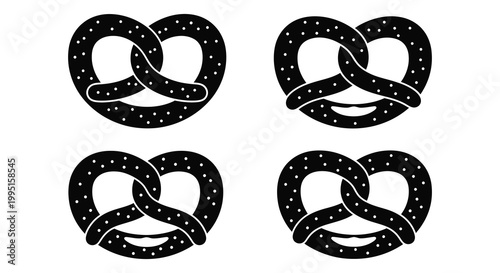 Four black pretzels arranged in a grid a striking silhouette