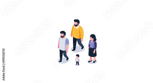 Isometric Illustration of a Family Walking Together in Harmony.