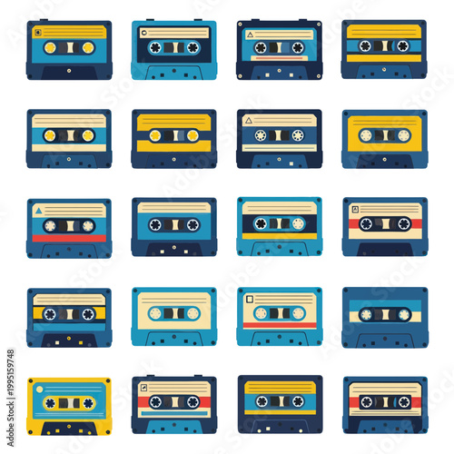 Retro Cassette Tapes Collection, Vintage Audio Music Technology