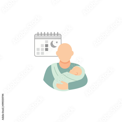 Parental leave concept a father cradling his baby with a calendar in the background symbolizing time off