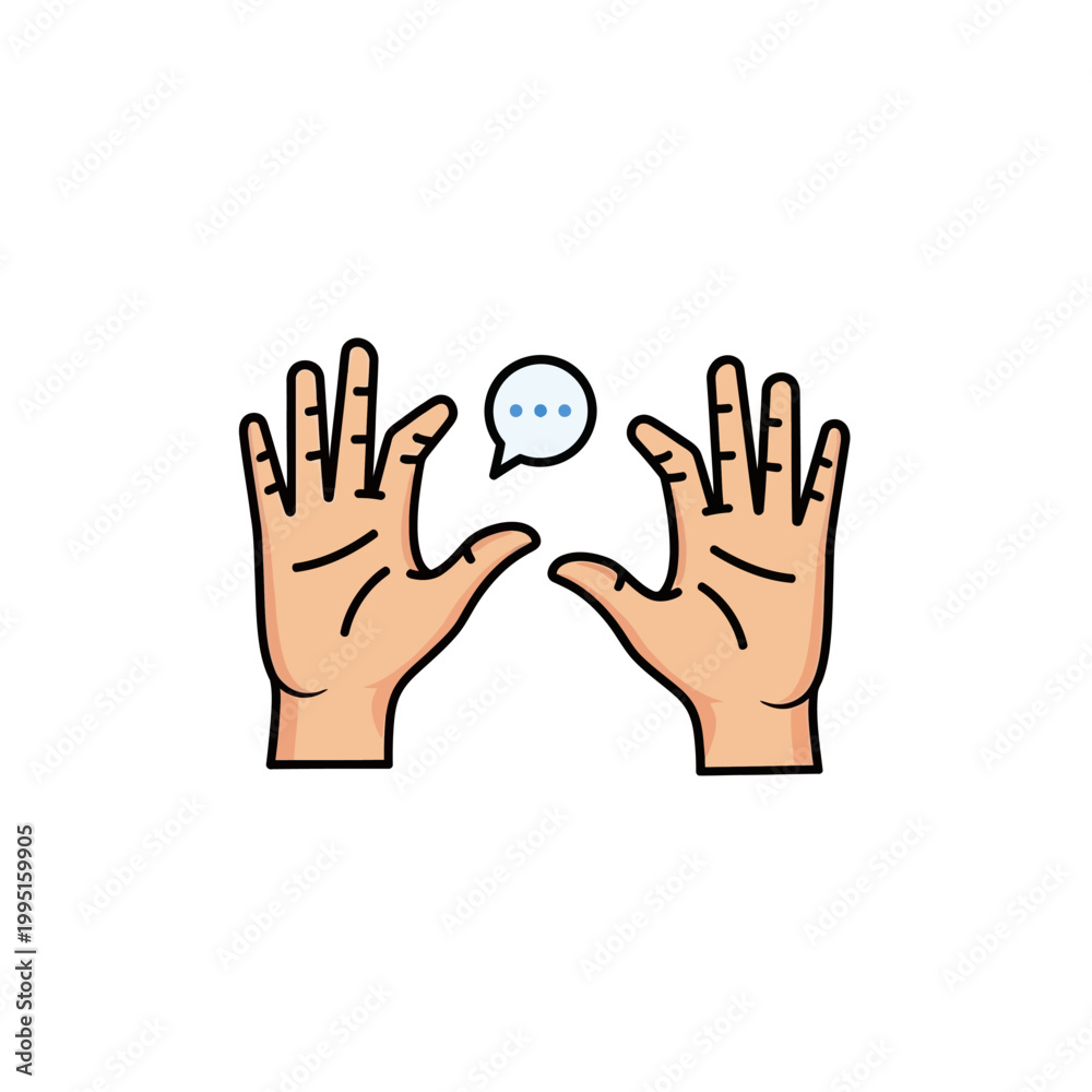 Fototapeta premium Hands displaying communication icons and speech bubbles, symbolizing conversation, discussion, and accessibility