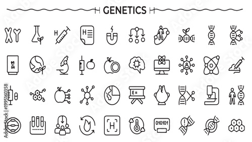 Genetics and Biology Icons for DNA Research Biotechnology and Scientific Laboratory