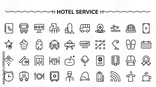 Hotel Service Icons Set for Hospitality Tourism and Luxury Accommodation Travel UI