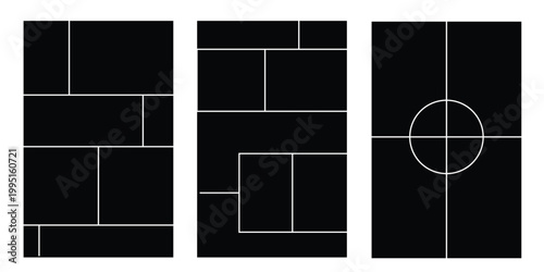 Image collage layout template. Beige mosaic mood board grid collection. Picture frame set. Photo album idea for banner, poster, comic page, flyer, brochure, booklet, memory wall design. Vector pack