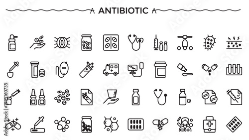 Antibiotic Medicine Icons for Pharmaceutical Healthcare and Medical Prescription Design