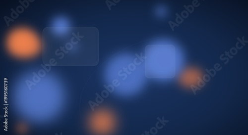 Blurry bokeh lights in dark blue background with orange accents in moody atmosphere for cinematic
