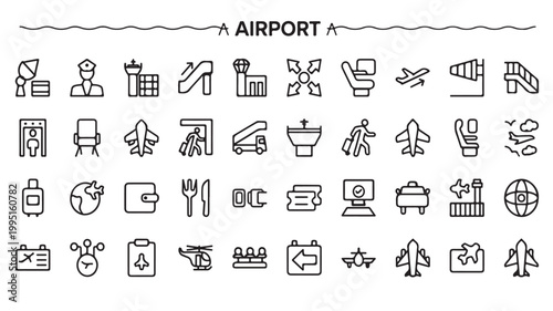 Airport Icon Set for Travel Navigation and Airline Transportation Infrastructure