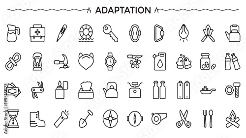 Survival Adaptation Icons for Outdoor Bushcraft Camping and Emergency Preparedness