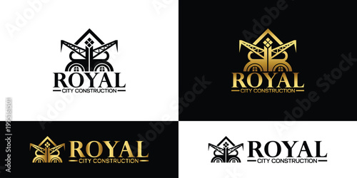 Luxury RR real estate construction logo featuring an elegant double R monogram in black and golden gradient style. Designed for premium property developers, construction companies, and high-end.