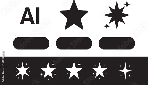 AI Technology Interface Icon Set with Sparkle Stars on Transparent Background