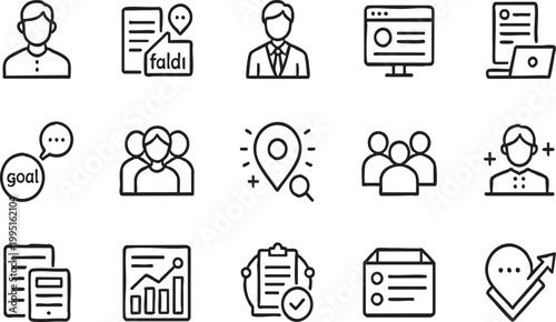 Business and Management Linear Icon Set, Professional Work Symbols Transparent BG