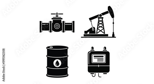 Industrial oil equipment including pumps tanks and meters silhouette