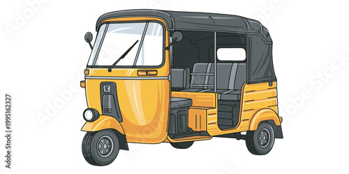Yellow Tuk Tuk Auto Rickshaw Vehicle.