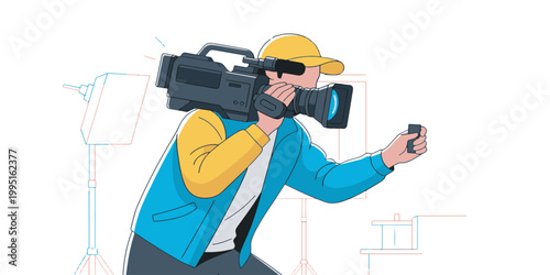 Cameraman Filming Vector Illustration Media Production Concept