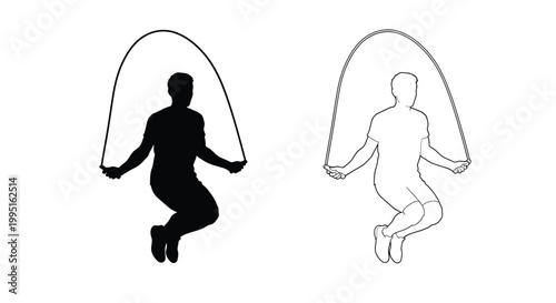 A person jumping rope shown in contrasting styles a striking silhouette