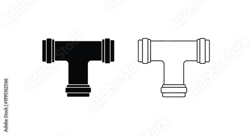 Two pipe fittings one solid one outlined in a simple silhouette