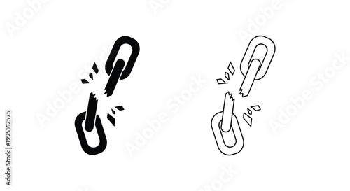 Broken chain links illustrate fragility and disconnection a stark silhouette