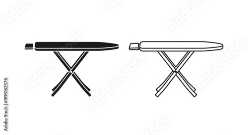 Two ironing boards in contrasting views a stark black silhouette