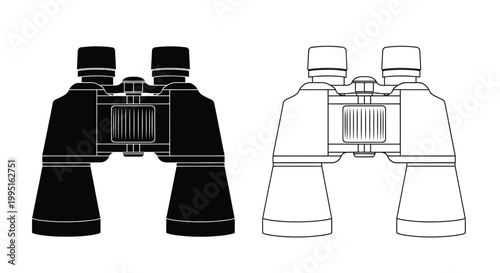 Black and white illustration of binoculars a stark silhouette
