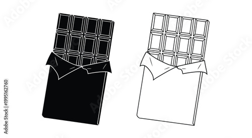 Two chocolate bars one dark and one light in graphic silhouette