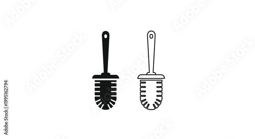 Two toilet brushes one black and one white in a clean silhouette