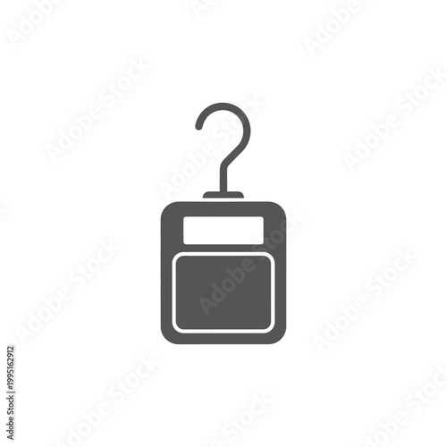 A simple icon representing a hanging scale with a display screen and hook, suitable for various conceptual applications