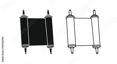 Ancient scrolls depicted in a minimalist black and white silhouette
