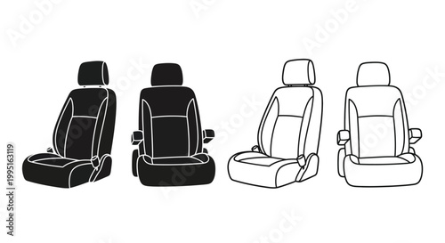 Four car seat designs shown in black and white a graphic silhouette