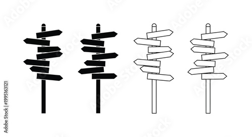 Four signpost variations in black and white a striking silhouette