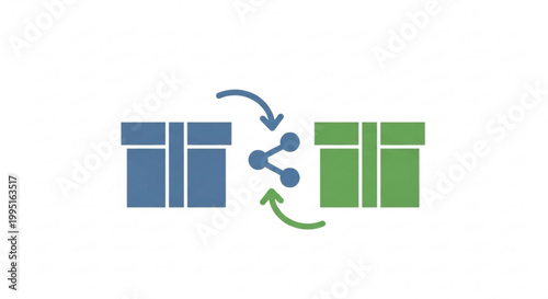 Abstract data exchange concept with gift box icons and connection arrows