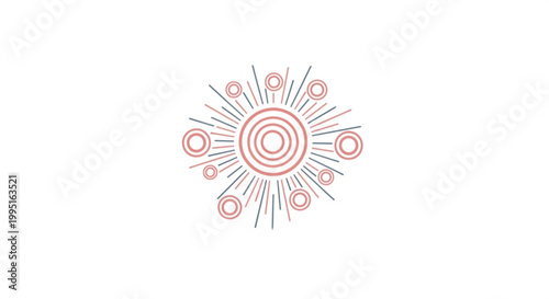 Abstract sun burst circular line art graphic with radiating rings