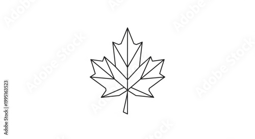 Minimalist geometric maple leaf line art vector illustration