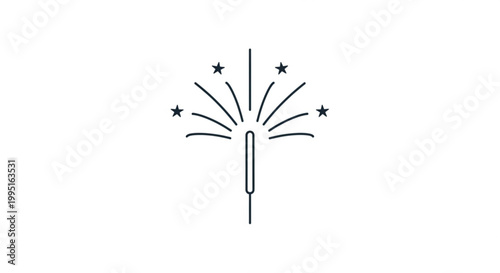 Sparkler celebration line art icon with stars for festive events