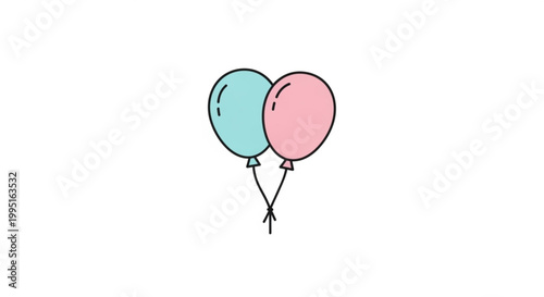 Two floating party balloons line art illustration in pastel colors