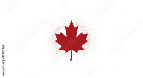 Red maple leaf illustration with artistic stippled dot effect