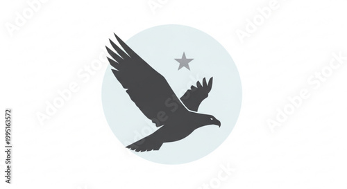 Flying eagle silhouette icon with a star in a circular background