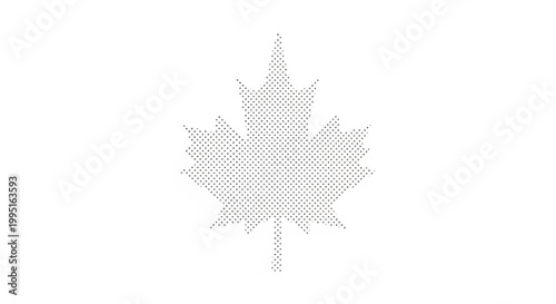 Minimalist maple leaf shape created with halftone dot pattern vector