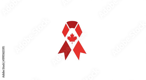 Red ribbon awareness symbol with a maple leaf vector illustration