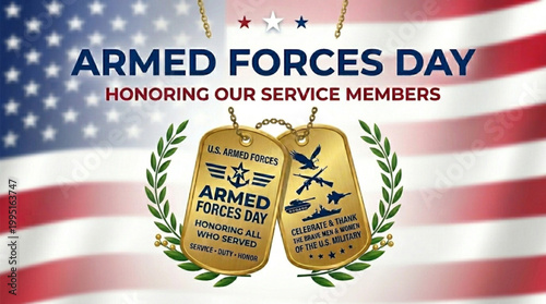 Armed Forces Day Poster with Dog Tags and Laurel Wreath Design