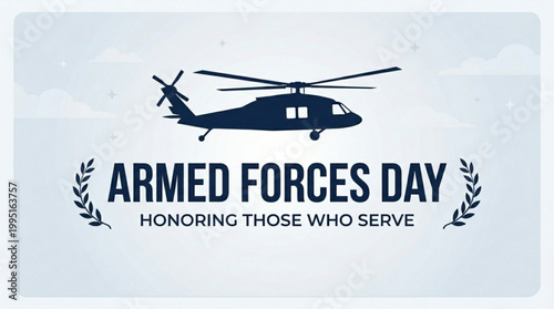 Armed Forces Day Poster with Helicopter Silhouette and Laurel Wreath Design