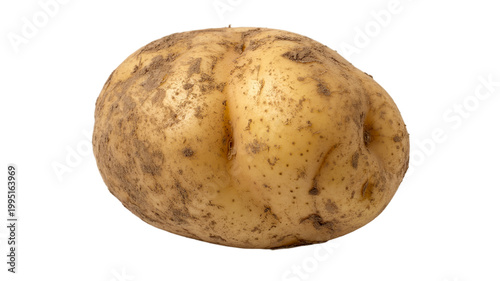 A close-up photo of a dirty potato against a black background