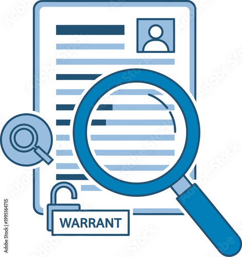 Tablou pe pânză Search Warrant Document Illustration with Magnifying Glass and Padlock for Legal