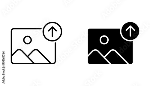 upload foto icon set in black and white thin line stroke