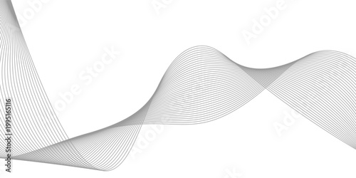 A minimalist, abstract wave design composed of delicate, overlapping black lines that create a subtle gradient and a sense of transparency. The wave flows smoothly across a pure white background.