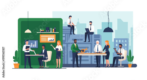 Business Teamwork and Collaboration Concept with Diverse Professionals working in Modern Office Environment