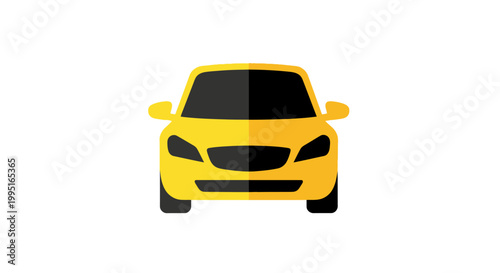 Minimalist Yellow Car Icon Vector Illustration Isolated on White Background - Front View