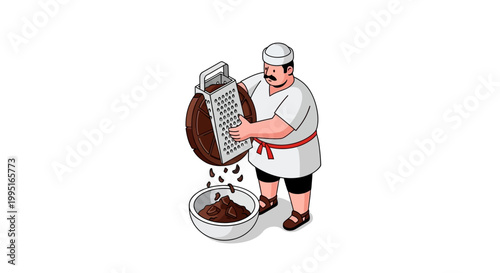 Chef grating chocolate into a bowl, preparing a delicious dessert.